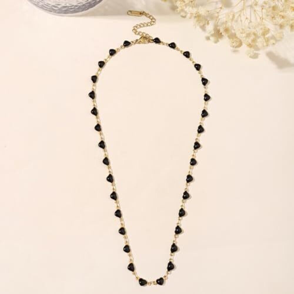 8231 Black Heart Necklace Trendy 18K Gold Plated Black Tourmaline Necklace - Picture 5 of 5